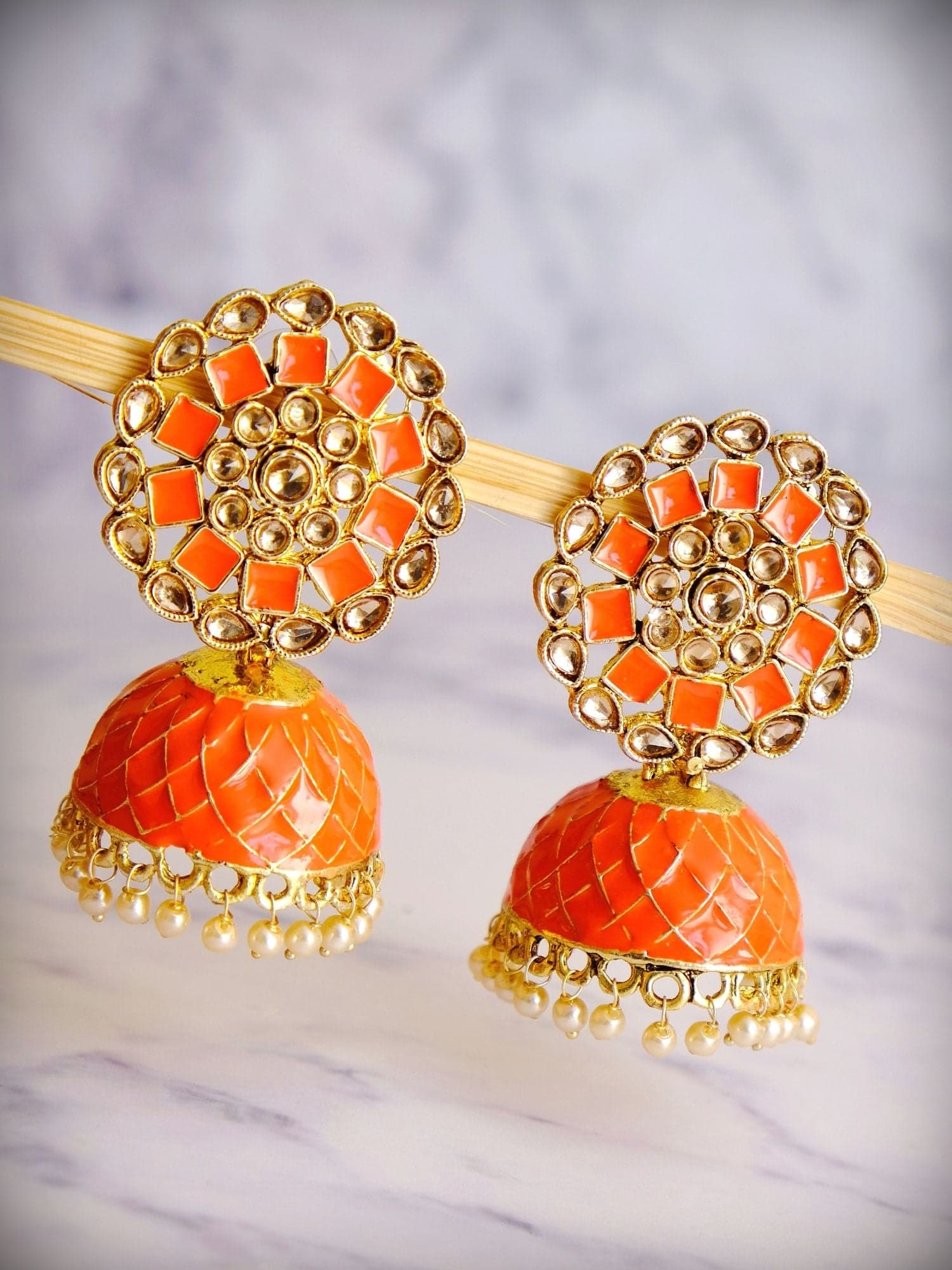 Round Orangle Beaded Jhumki: New Earrings Design for Girls & Women