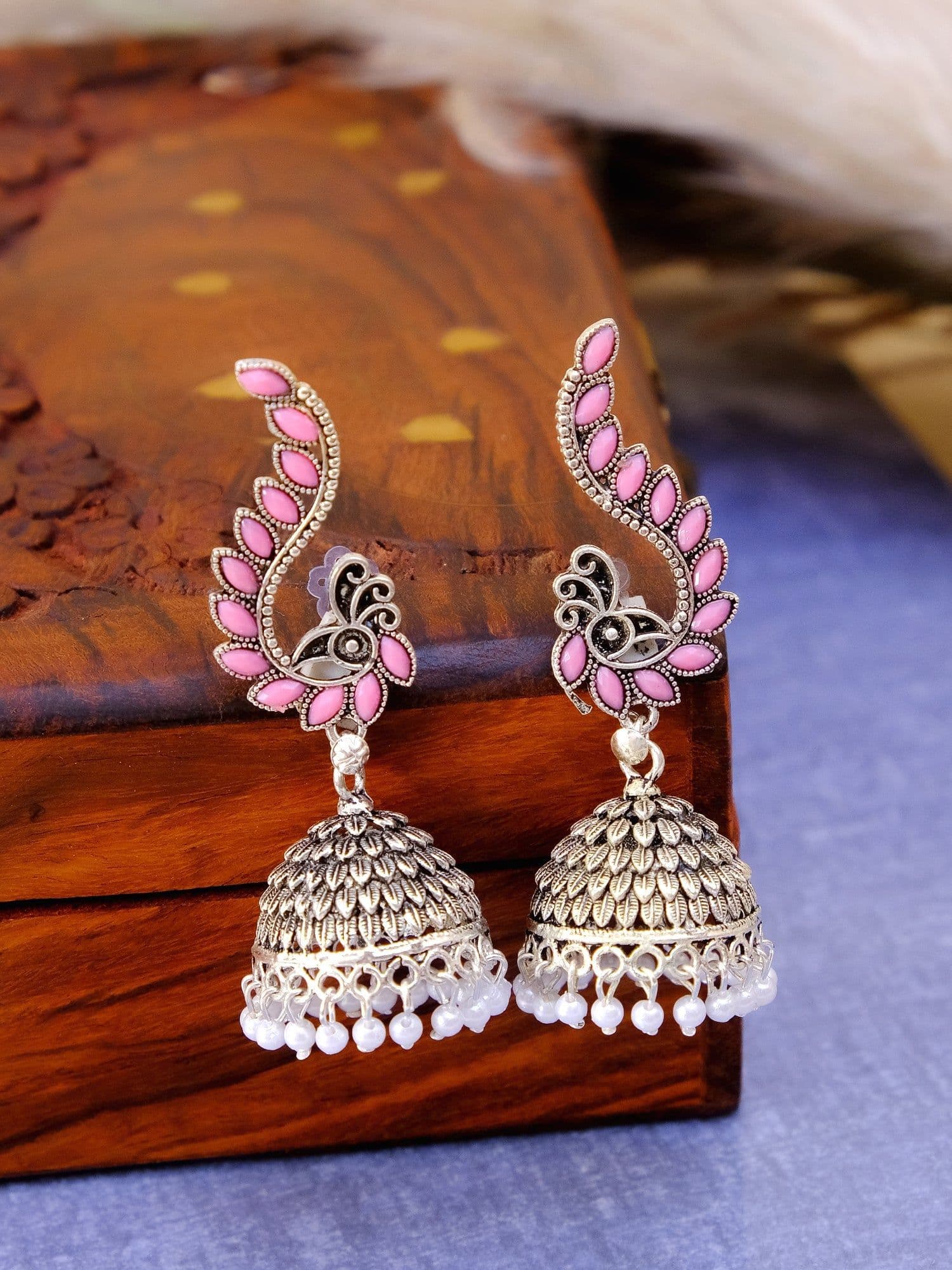 Enchanting Mint Green Oxidized Drop Earrings with Elegant Elephant Motifs
