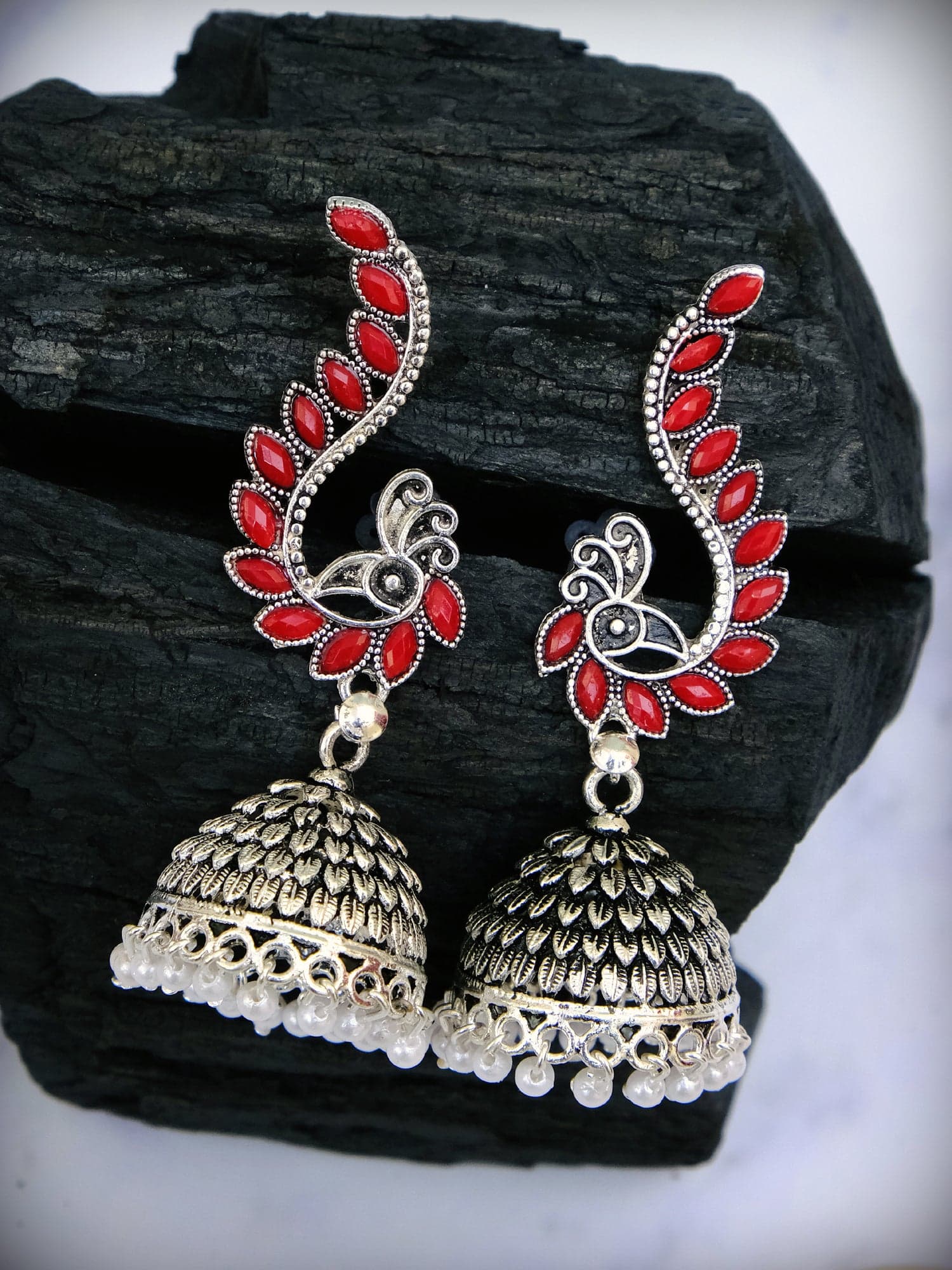 Mint Green Elephant Motif Oxidized Drop Earrings – Elegant Jewelry for Soirees & Gifts