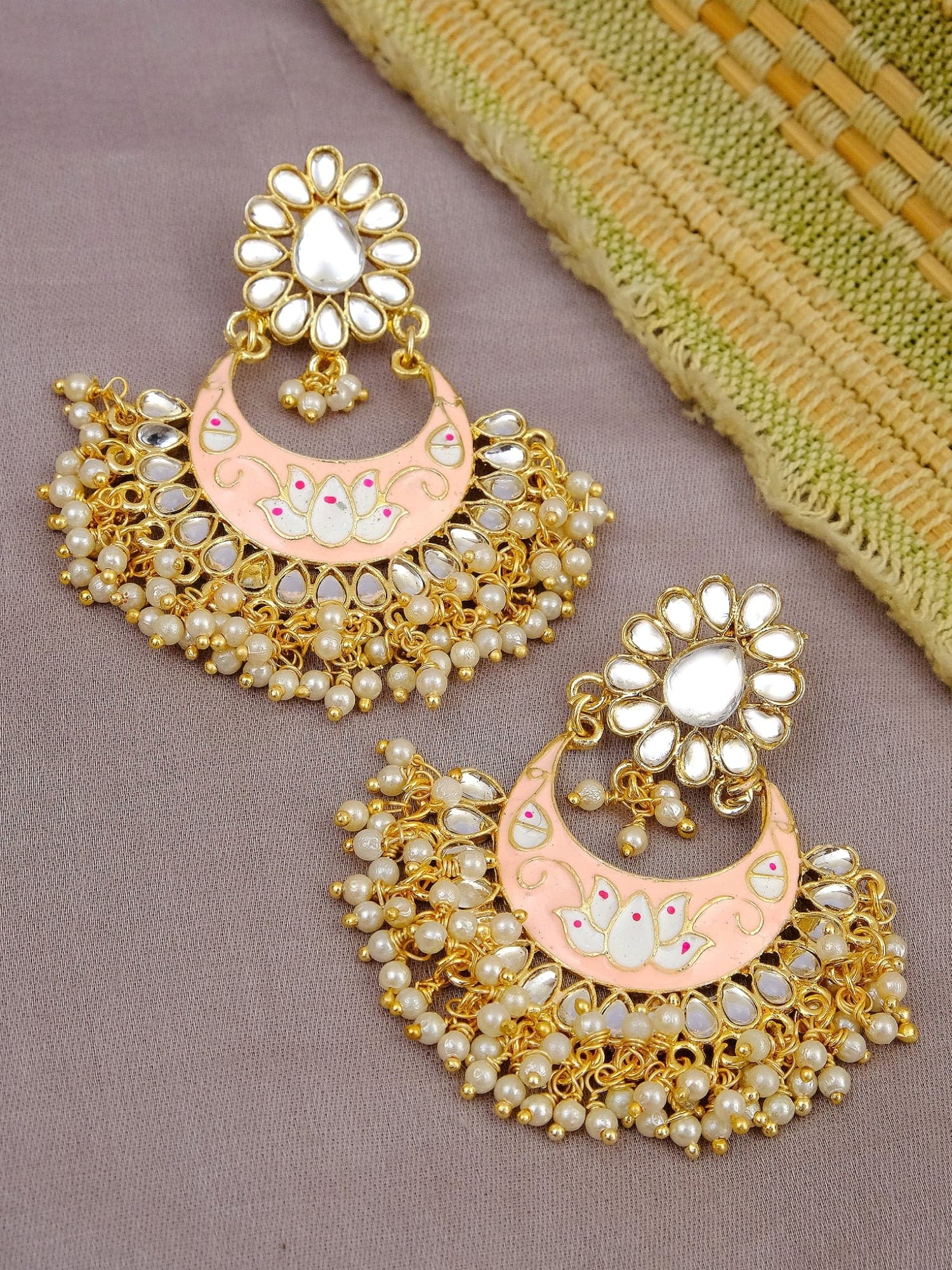 Fashion Forward Meenakari Kundan Chand Bali for Ethnic Elegance