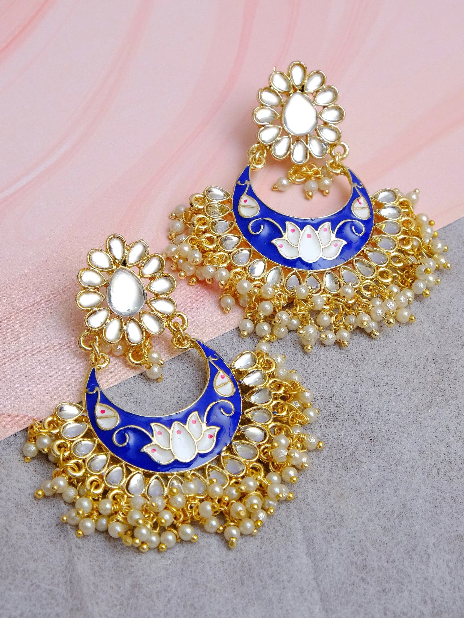 Meenakari Magic: Ethnic Kundan & Chand Bali Earrings
