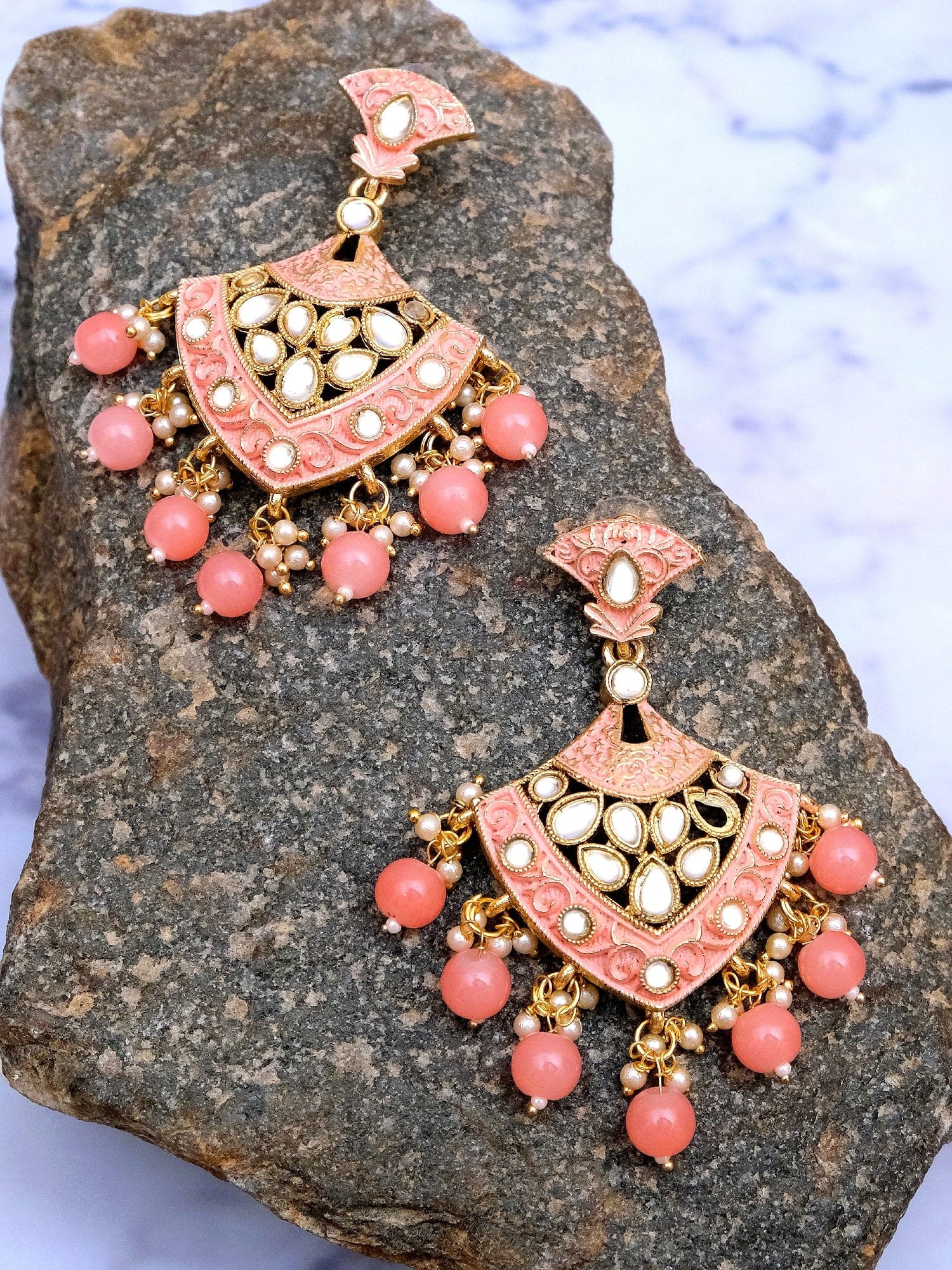Pink Triangle Shaped Earrings with Beads: New Design for Women and Girls