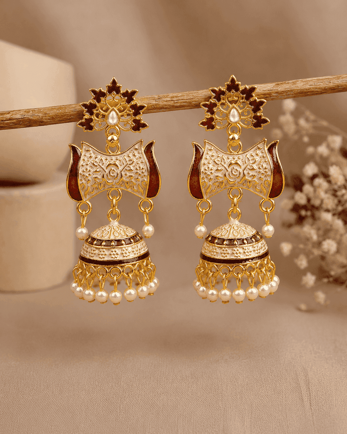 Maroon Magic - Jhumki Gold Meenakari Earrings for Fashionistas