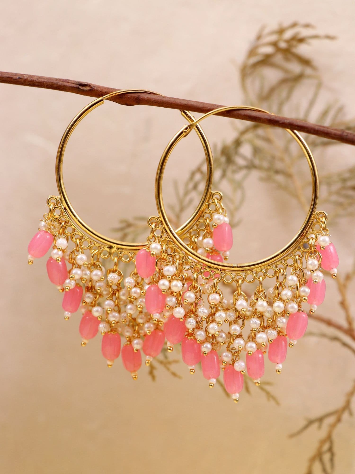 Pink Elegance - Round Shaped Pearl Jhumka Earrings for Girls and Women