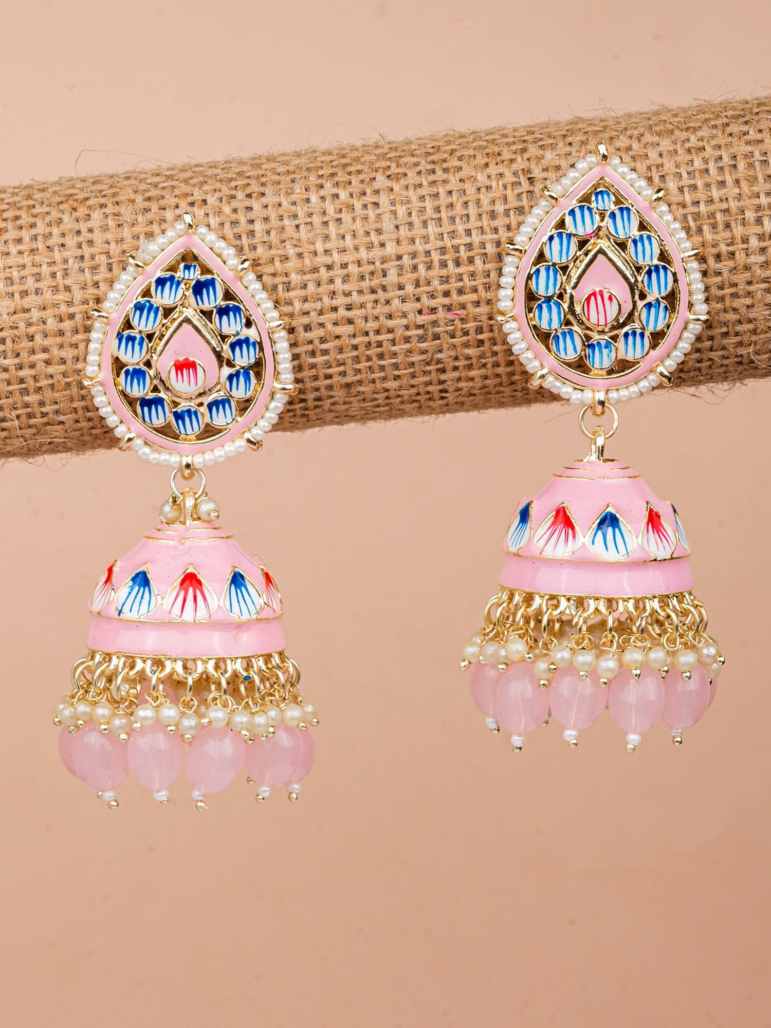 Dazzling Gold Plated Jhumka Earrings for Women - Perfect with Pink Sarees