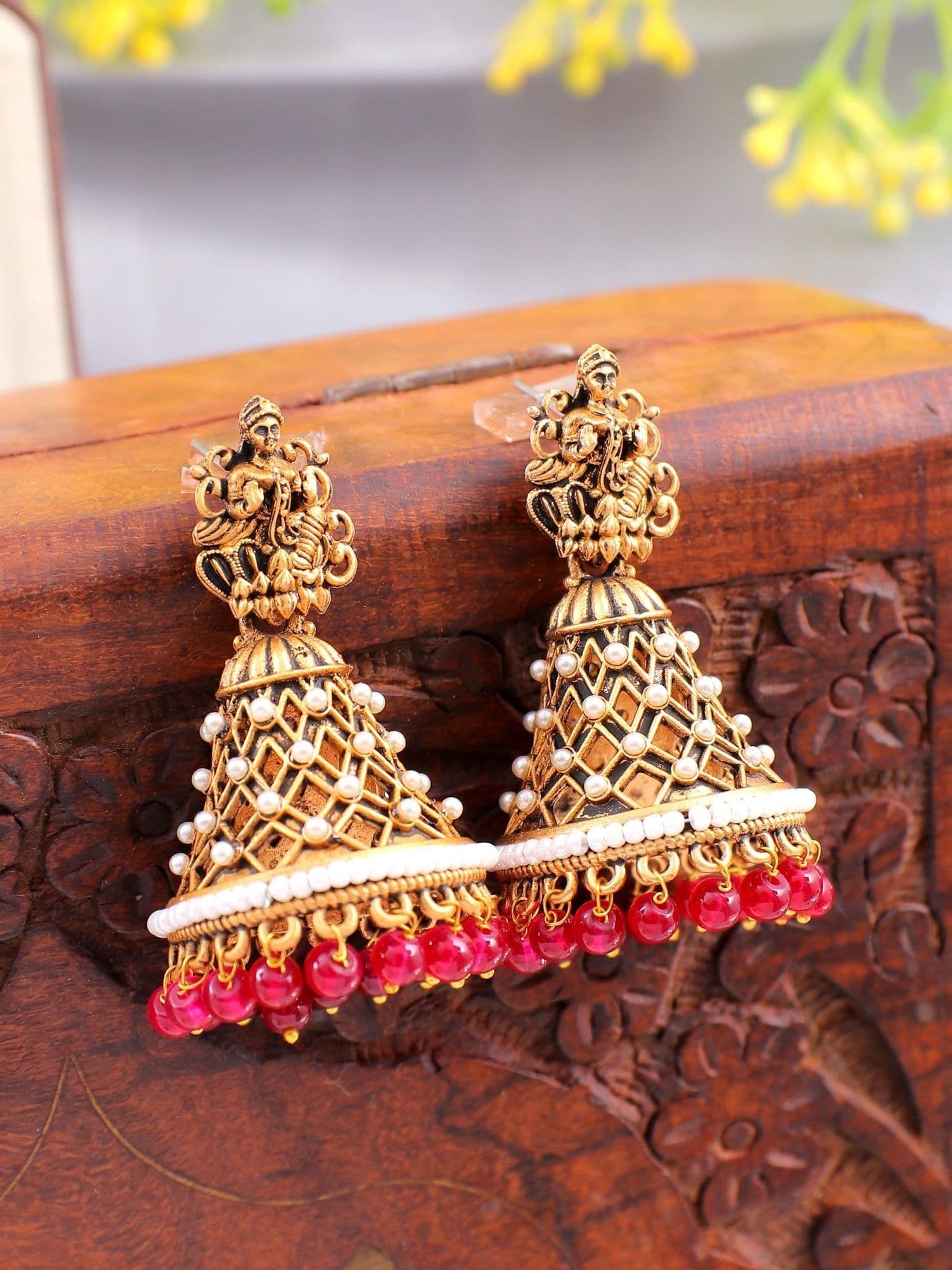 Matte Finish Tradition - Mata Laxmi Magenta Jhumka Earrings
