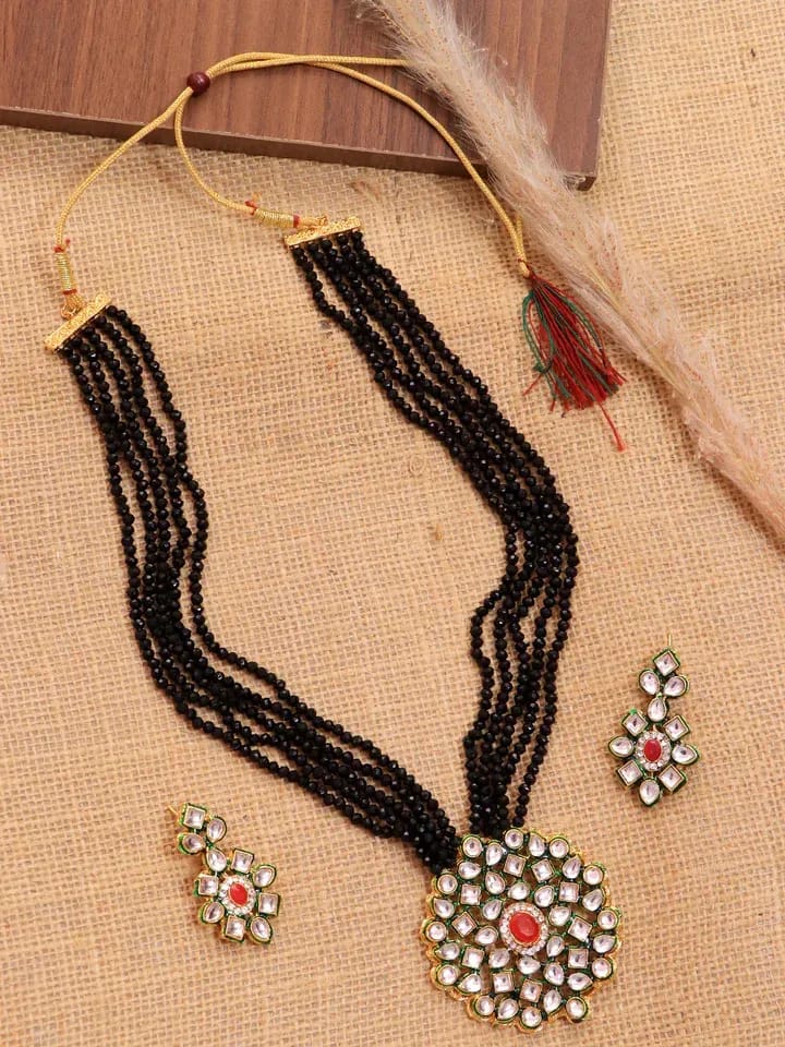 Antique Pearl, Stone Bridal Necklace Set with Long Beads, Earrings for Women Wedding