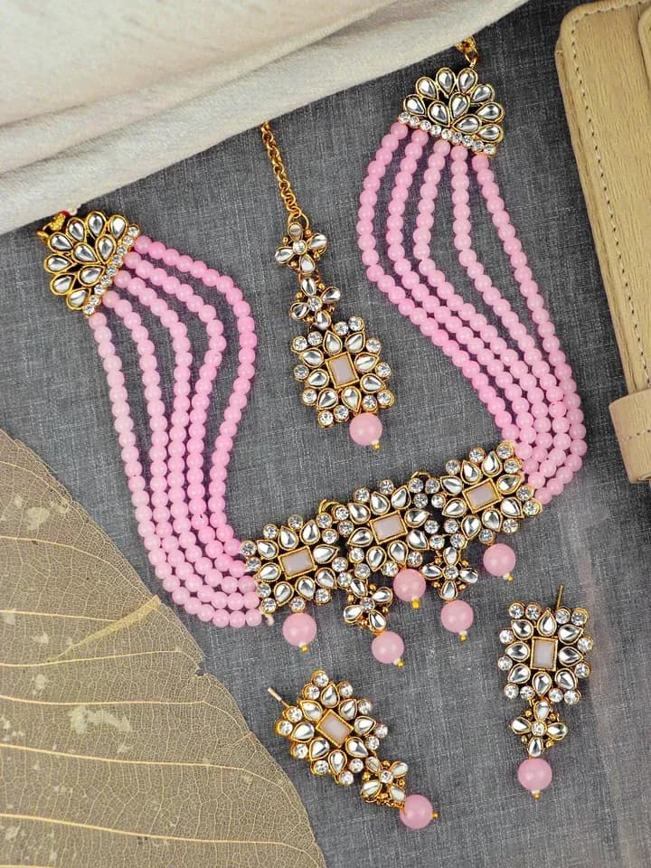 Bridal Bliss: Gold-Plated Pearl and Crystal Choker Necklace Set