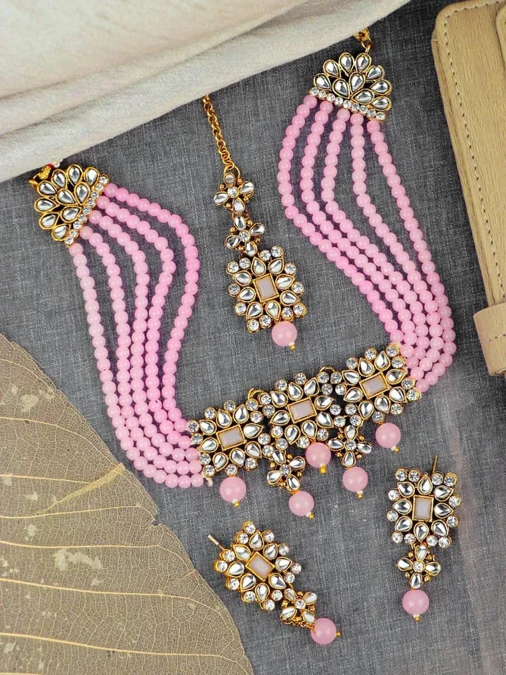 Bridal Bliss: Gold-Plated Pearl and Crystal Choker Necklace Set
