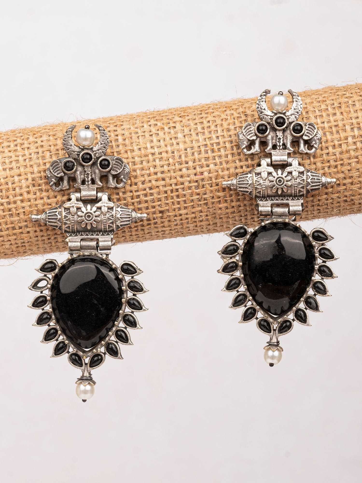 Elegant Black Pearl Silver Lookalike Stud Earrings for Party Wear Women & Girls