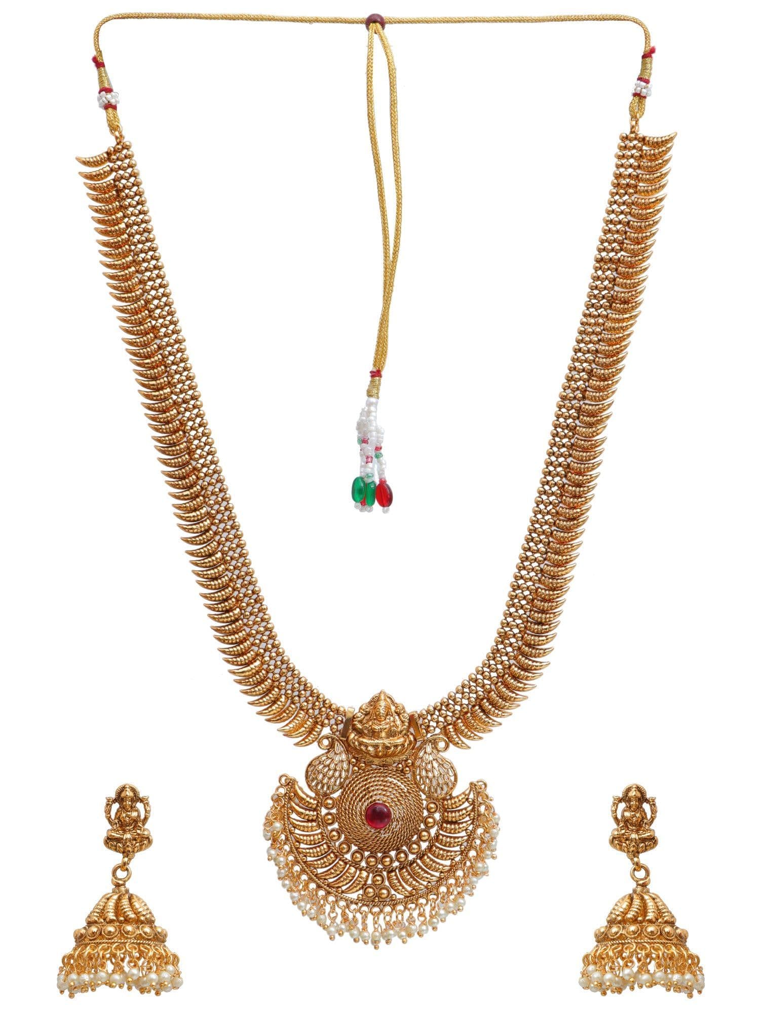 Golden Wonders-Traditional Temple Necklace with Bridal Jewellery Set