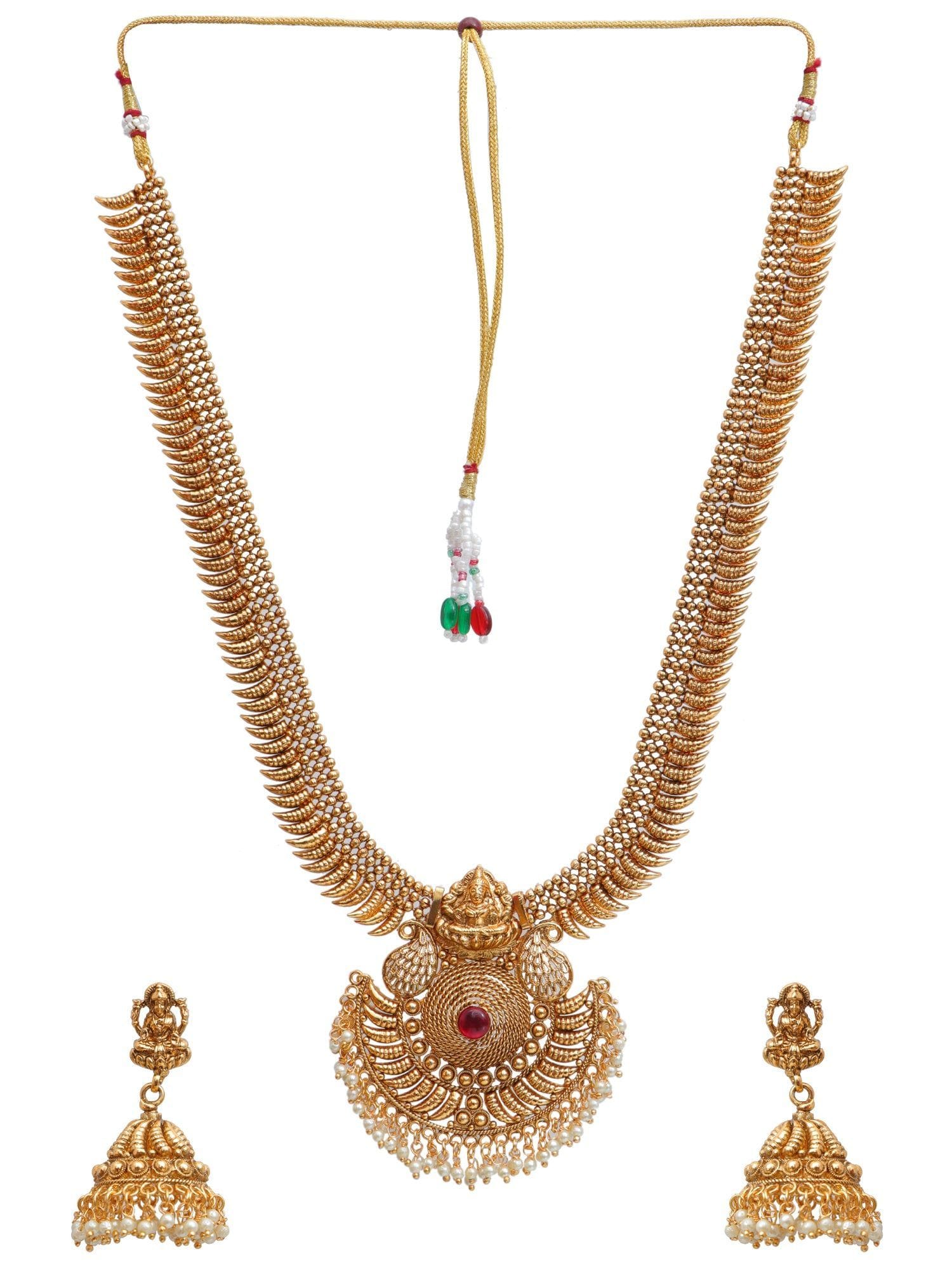 Golden Wonders-Traditional Temple Necklace with Bridal Jewellery Set