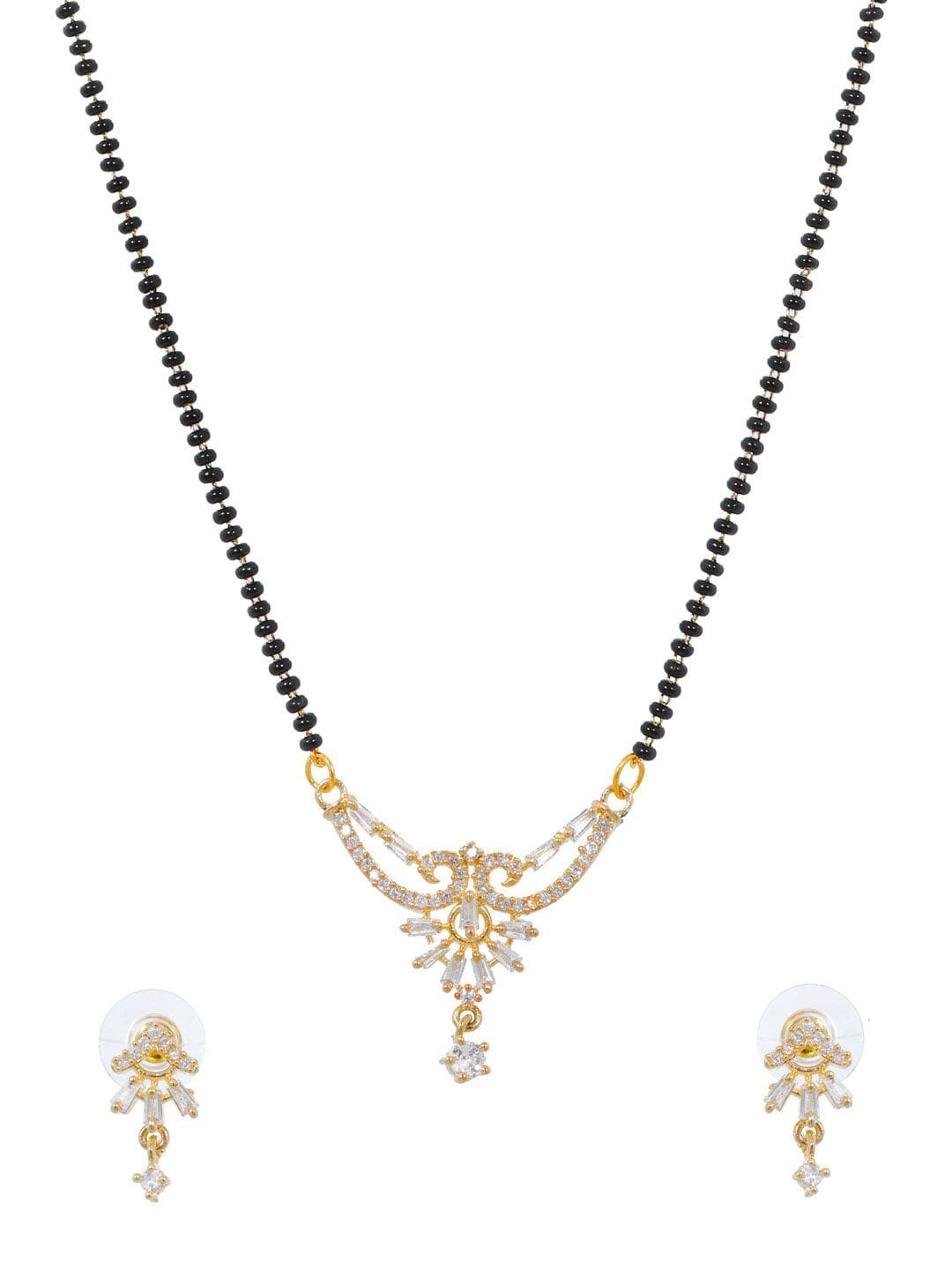 Glamorous AD Mangalsutra Duo Set with Matching Earrings for Modern Women – Elegant Jewelry Collection