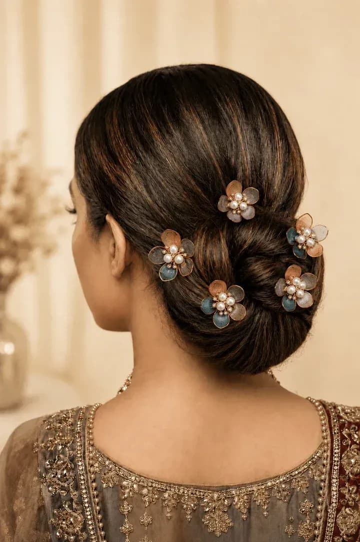 Vibrant Acrylic Floral Hair Pins for Wedding & Haldi Celebrations