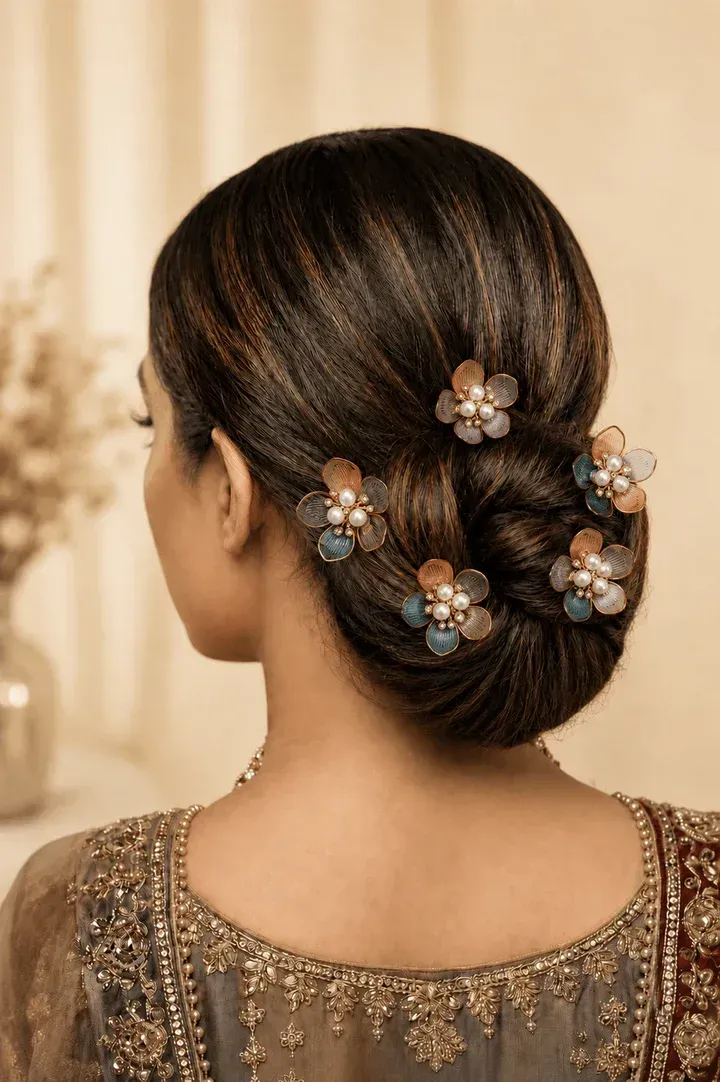 Blooming Elegance - Multicolored Acrylic Hair Pin, Floral Wedding Essential